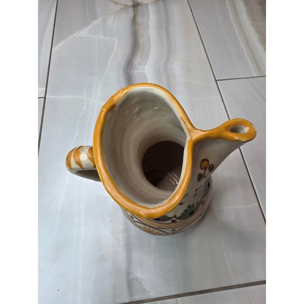 Vintage Toledo G.M. Spanish Hand‎ Painted Ceramic Pitcher Pottery Spouted Jug E1